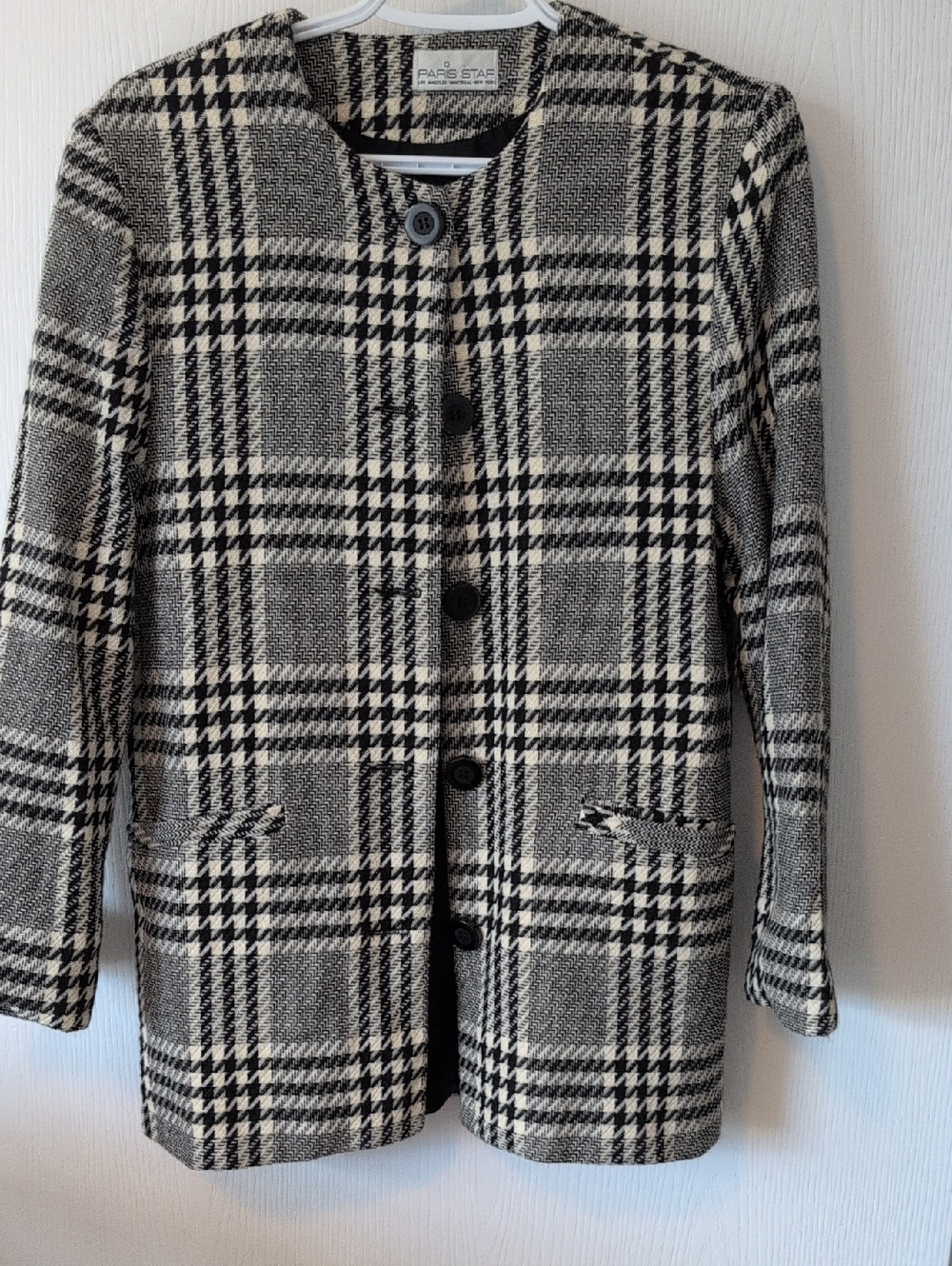 Vintage Paris Star Black and White Plaid Collarless Blazer